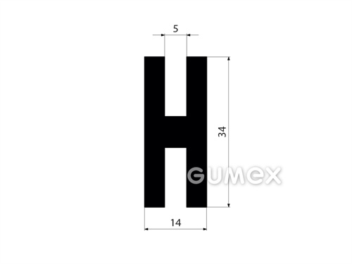 "H" Gummiprofil, 34x14/5/5mm, 70°ShA, EPDM, ISO 3302-1 E2, -40°C/+100°C, schwarz, 